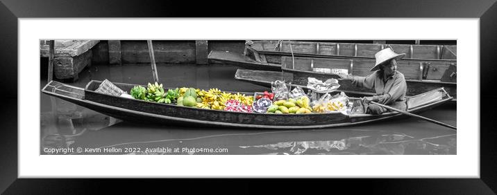 Panorama floating market vendor,  Framed Mounted Print by Kevin Hellon