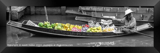 Panorama floating market vendor,  Framed Print by Kevin Hellon