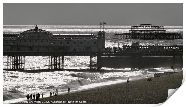 Brighton Piers Print by Alan Crumlish