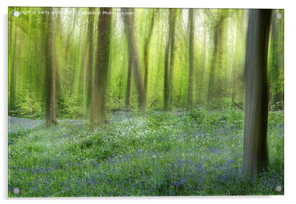 English Bluebell Wood, bluebell, Acrylic by kathy white