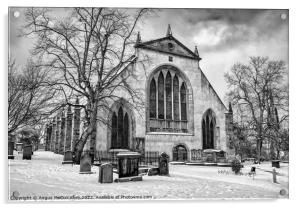 Greyfriars Kirk and Kirkyard in snow mono Acrylic by Angus McComiskey