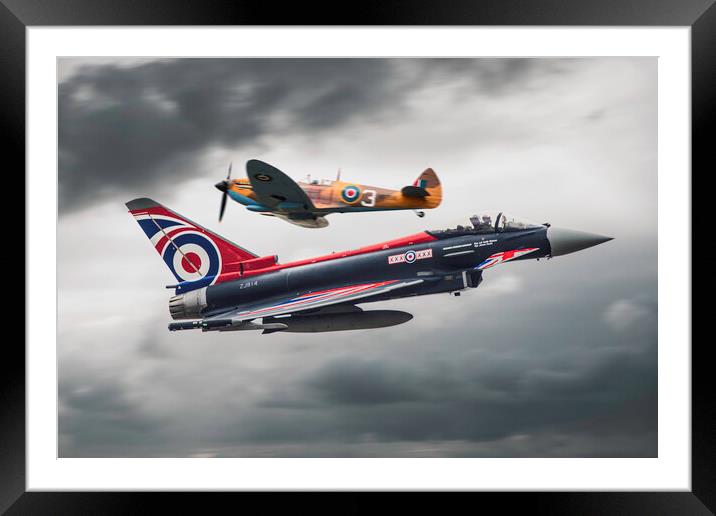 Typhoon and Spitfire Framed Mounted Print by J Biggadike