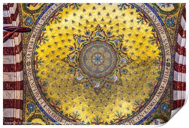 Golden Ceiling Mosaic Notre Dame de la Garde Church Marseille Fr Print by William Perry