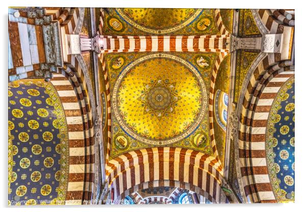 Golden Ceiling Mosaic Notre Dame de la Garde Church Marseille Fr Acrylic by William Perry