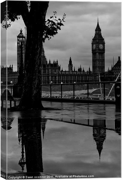 Westminster Puddle, black and white Canvas Print by Dawn O'Connor
