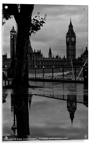 Westminster Puddle, black and white Acrylic by Dawn O'Connor