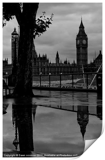 Westminster Puddle, black and white Print by Dawn O'Connor