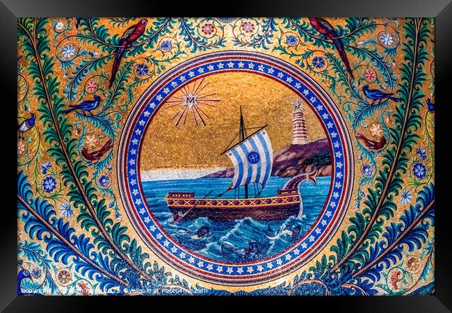 Ship Mosaic Basilica Notre Dame de la Garde Church Marseille Fra Framed Print by William Perry