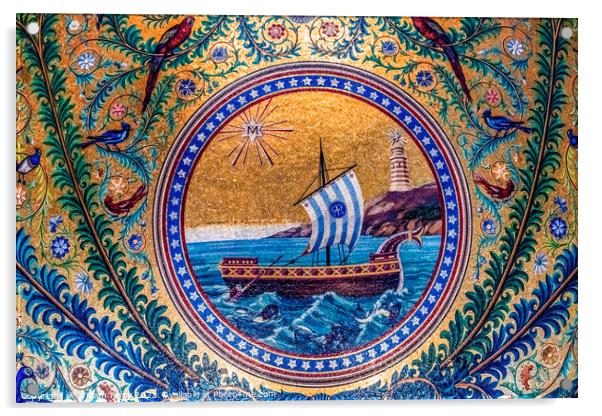 Ship Mosaic Basilica Notre Dame de la Garde Church Marseille Fra Acrylic by William Perry