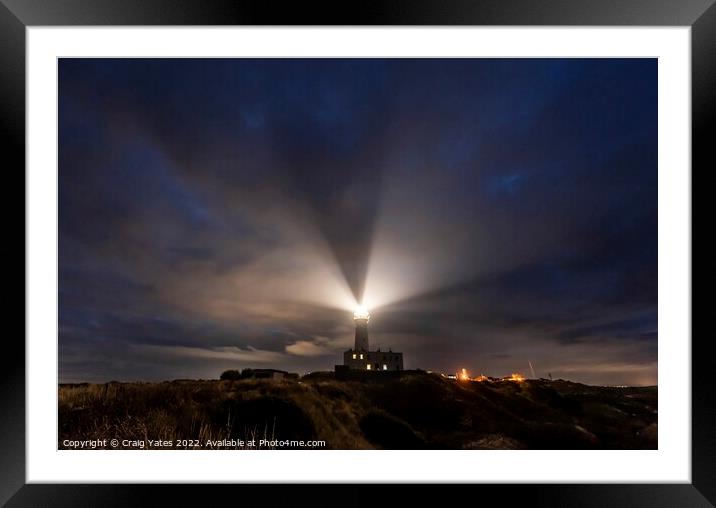Flamborough Head Lighthouse At Night. Framed Mounted Print by Craig Yates