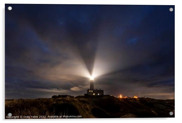 Flamborough Head Lighthouse At Night. Acrylic by Craig Yates