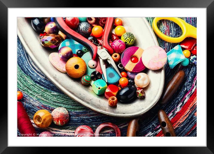 Various multicolored beads. Framed Mounted Print by Mykola Lunov Mykola
