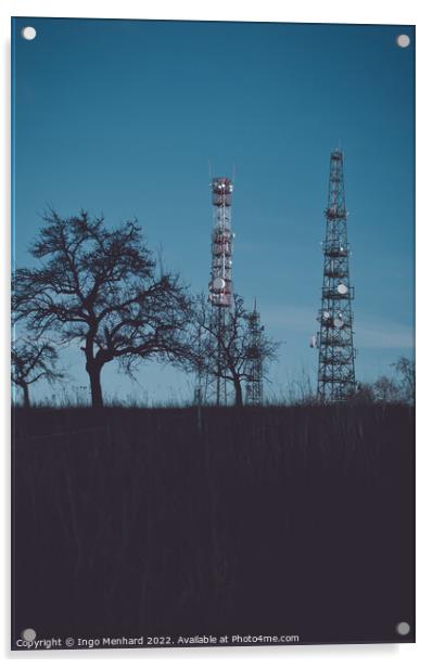 Two broadcasting towers on the meadow Acrylic by Ingo Menhard