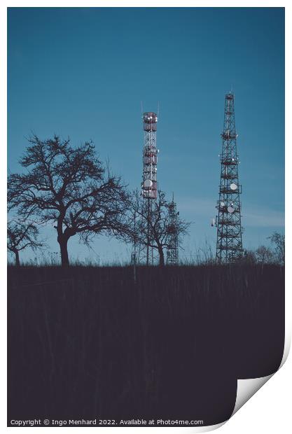 Two broadcasting towers on the meadow Print by Ingo Menhard