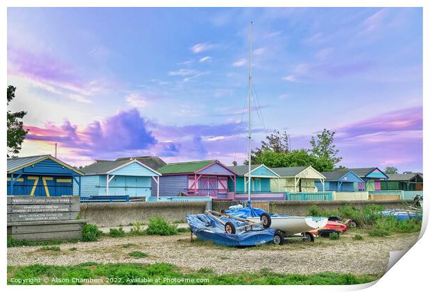 Whitstable Beach Huts Print by Alison Chambers