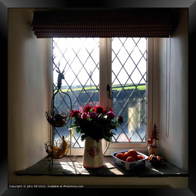 Through the cottage window. Framed Print by john hill