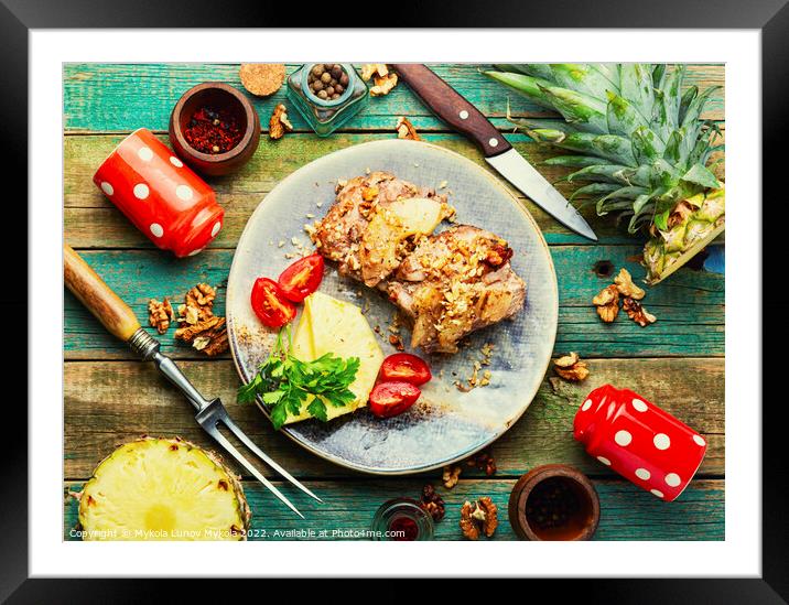 Pork baked with pineapple Framed Mounted Print by Mykola Lunov Mykola