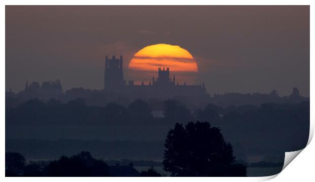 Sunrise behind Ely Cathedral Print by Andrew Sharpe
