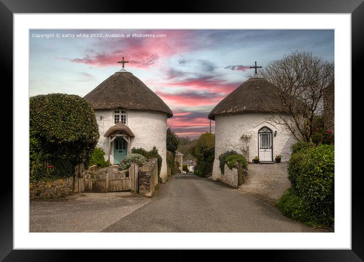 Veryan  Cornwall, roundhouse cottages  Framed Mounted Print by kathy white