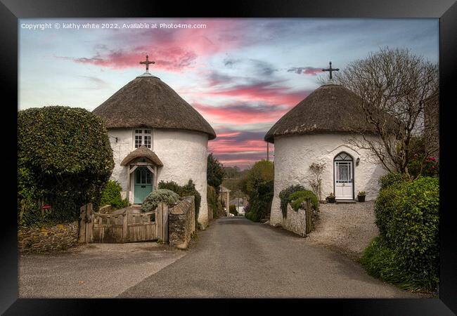 Veryan  Cornwall, roundhouse cottages  Framed Print by kathy white