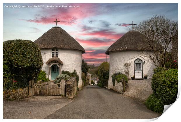 Veryan  Cornwall, roundhouse cottages  Print by kathy white