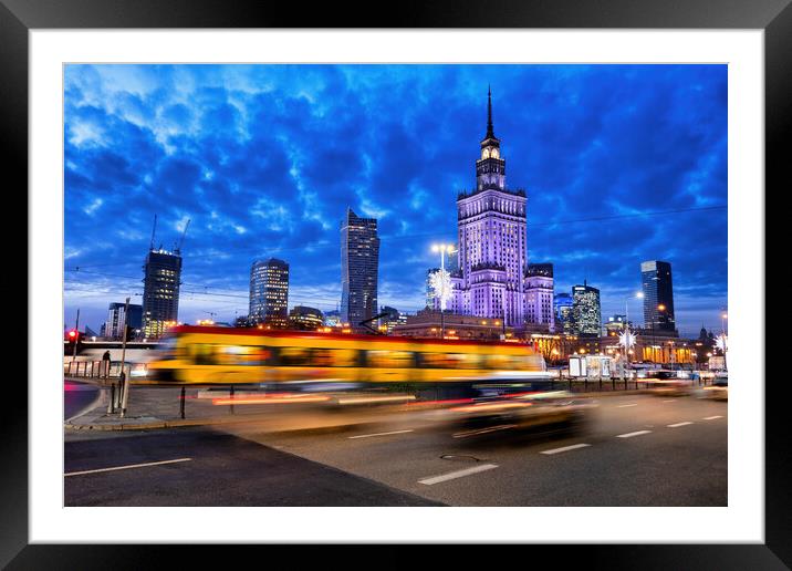 Warsaw City Downtown Skyline At Dusk Framed Mounted Print by Artur Bogacki