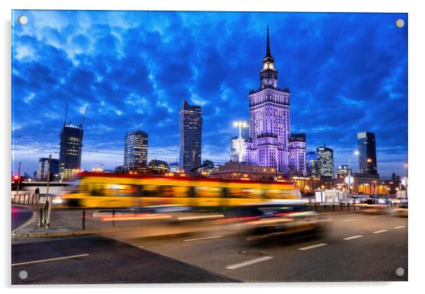 Warsaw City Downtown Skyline At Dusk Acrylic by Artur Bogacki