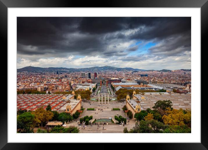 City of Barcelona Cityscape in Spain Framed Mounted Print by Artur Bogacki