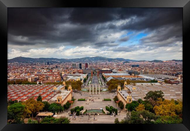 City of Barcelona Cityscape in Spain Framed Print by Artur Bogacki