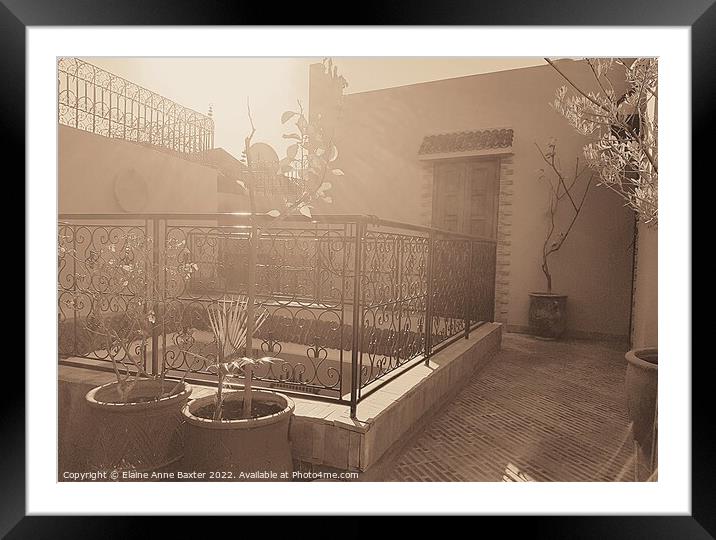 Sunlight on Moroccan Terrace Framed Mounted Print by Elaine Anne Baxter