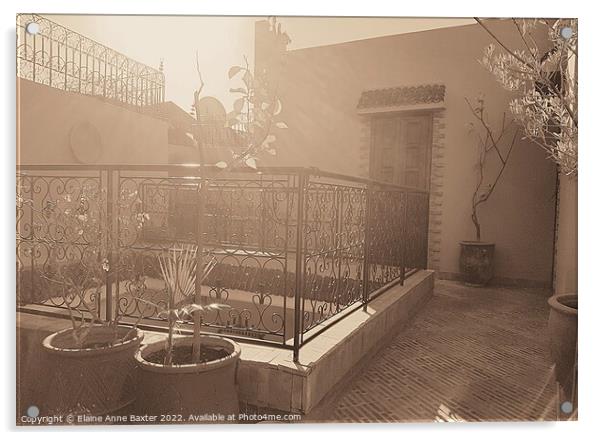Sunlight on Moroccan Terrace Acrylic by Elaine Anne Baxter