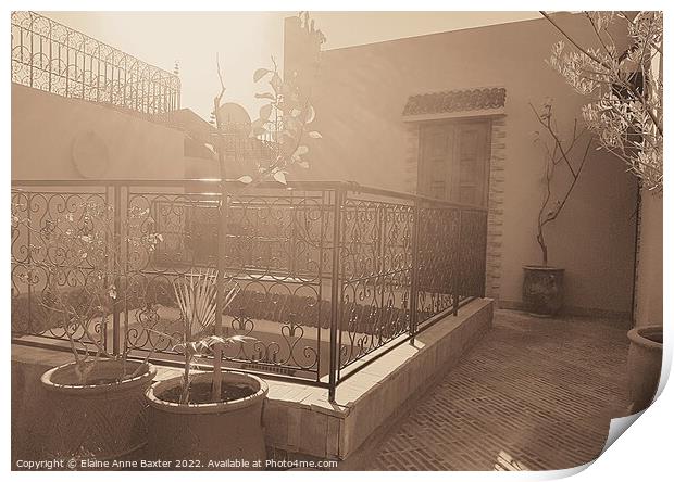 Sunlight on Moroccan Terrace Print by Elaine Anne Baxter