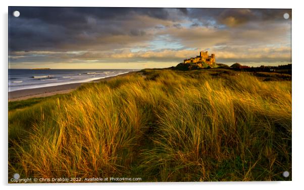 Bamburgh Castle at sunset Acrylic by Chris Drabble