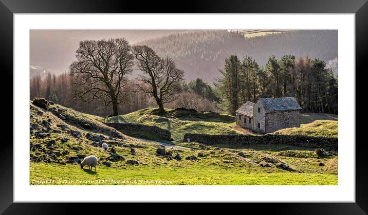 Bell Hagg Barn in Winter shadows Framed Mounted Print by Chris Drabble
