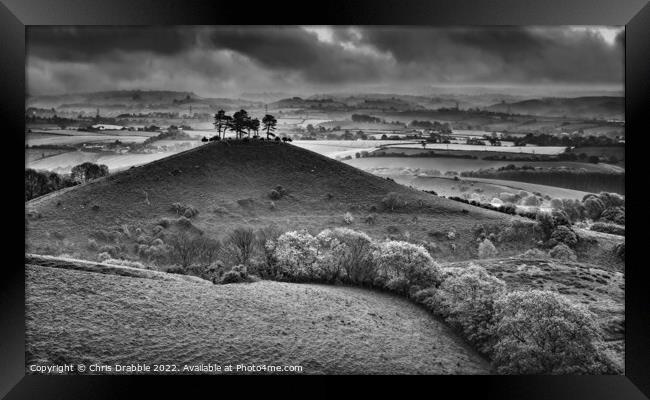 Colmers Hill at sunrise in monochrome Framed Print by Chris Drabble