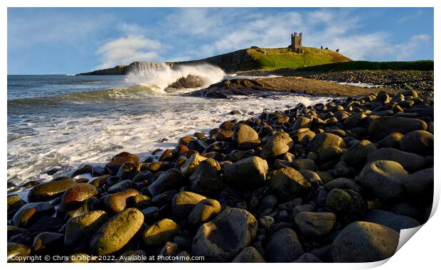 Dunstanburgh Castle in early light Print by Chris Drabble