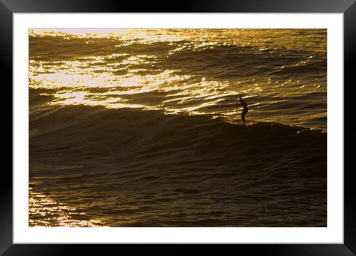 Paddle Board Surfer Silhoutte Framed Mounted Print by Jeremy Hayden