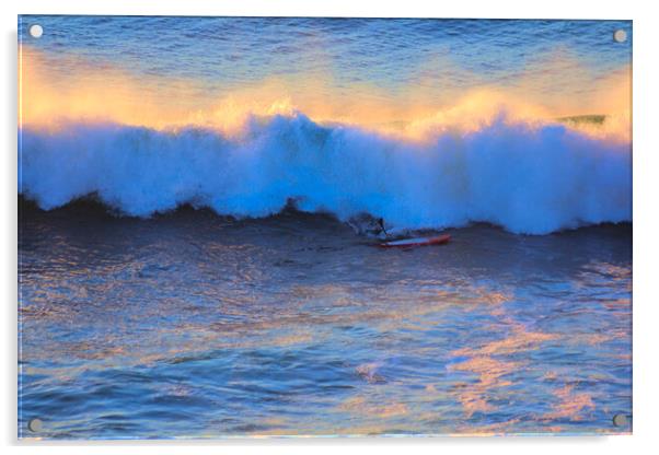 Breaking Wave Paddle Board Surfer Acrylic by Jeremy Hayden