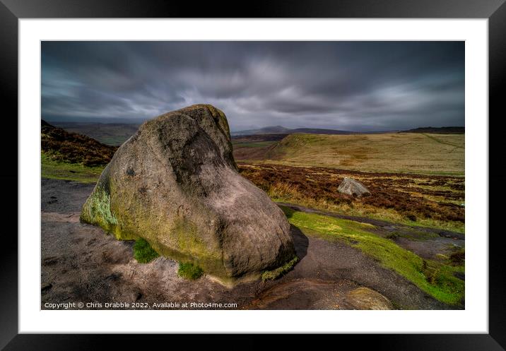 Higger Tor under storm clouds Framed Mounted Print by Chris Drabble