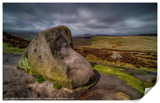 Higger Tor under storm clouds Print by Chris Drabble