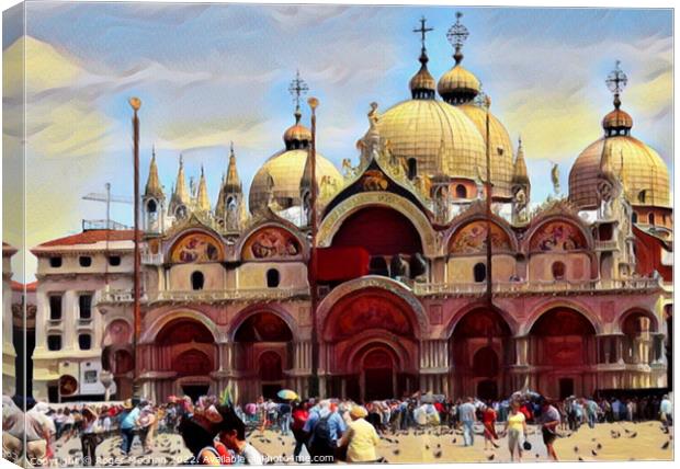 Feeding the Pigeons in Front of St Marks Basilica Canvas Print by Roger Mechan