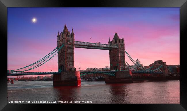 Tower Bridge with stunning Skys Framed Print by Ann Biddlecombe