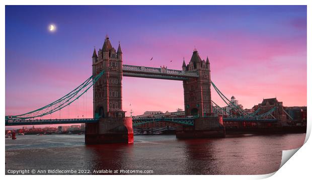 Tower Bridge with stunning Skys Print by Ann Biddlecombe