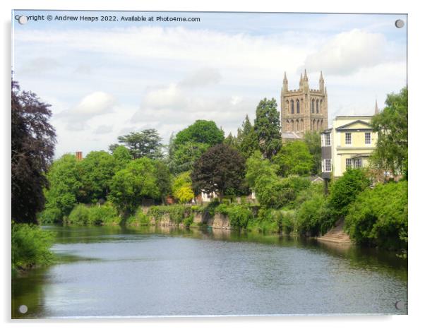 Hereford Cathedral on the river Wye Acrylic by Andrew Heaps