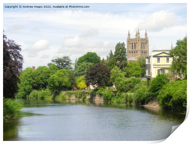 Hereford Cathedral on the river Wye Print by Andrew Heaps