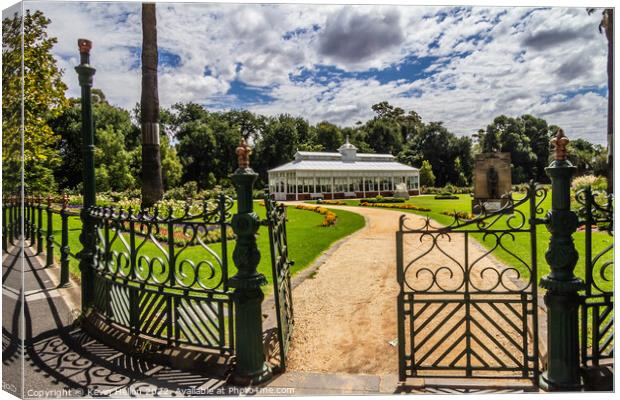 Open gate and path leading to the conservatory Canvas Print by Kevin Hellon