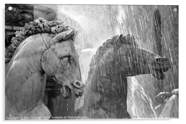 Horses in a Fountain   Acrylic by Alan Crumlish