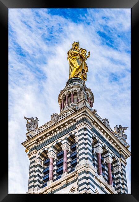 Golden Mary Statue Notre Dame de la Garde Marseille France Framed Print by William Perry