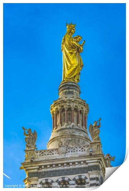 Golden Mary Statue Notre Dame de la Garde Marseille France Print by William Perry