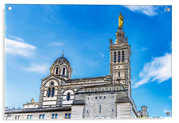 Golden Mary Statue Notre Dame de la Garde Marseille France Acrylic by William Perry